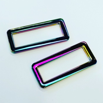 Sew Lovely Jubbly 1.5 inch Flat Rectangle Ring 38mm Hardware Rainbow Iridescent for Bag and Purse Making - Set of 2