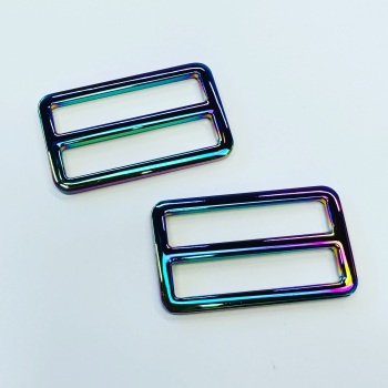 Sew Lovely Jubbly 1.5 inch Flat Widemouth Slider 38mm Hardware Rainbow Iridescent for Bag and Purse Making - Set of 2