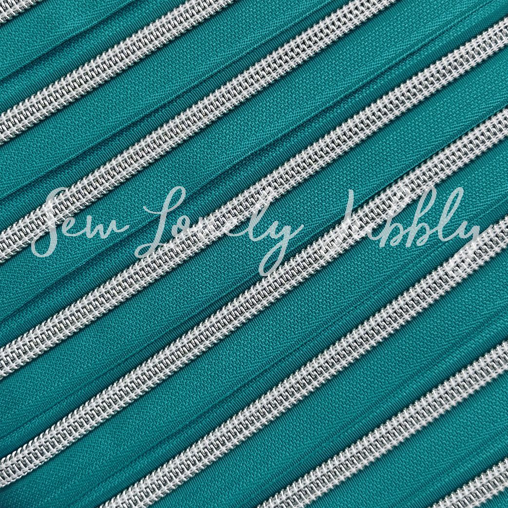 Sew Lovely Jubbly Teal #5 Nylon Coil Striped Zipper with Nickel Coil - 2 Metres Continuous Length Handbag Zip