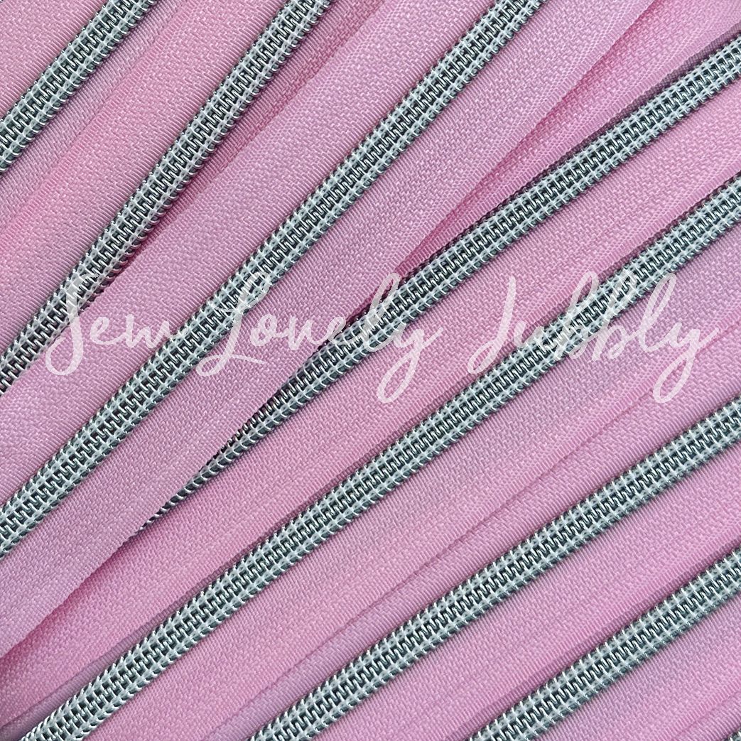 Sew Lovely Jubbly Soft Pink #5 Nylon Coil Striped Zippers with Nickel Coil 