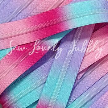 Sew Lovely Jubbly Mermaid Ombre #5 Nylon Coil Striped Zipper Pink Lilac Aqua - 2 Metres Continuous Length Handbag Zip