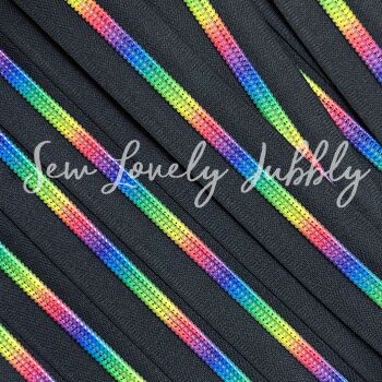 Sew Lovely Jubbly Black #5 Nylon Coil Zippers with Neon Rainbow Coil - 2 Metres Continuous Length Handbag Zipper - No Pulls