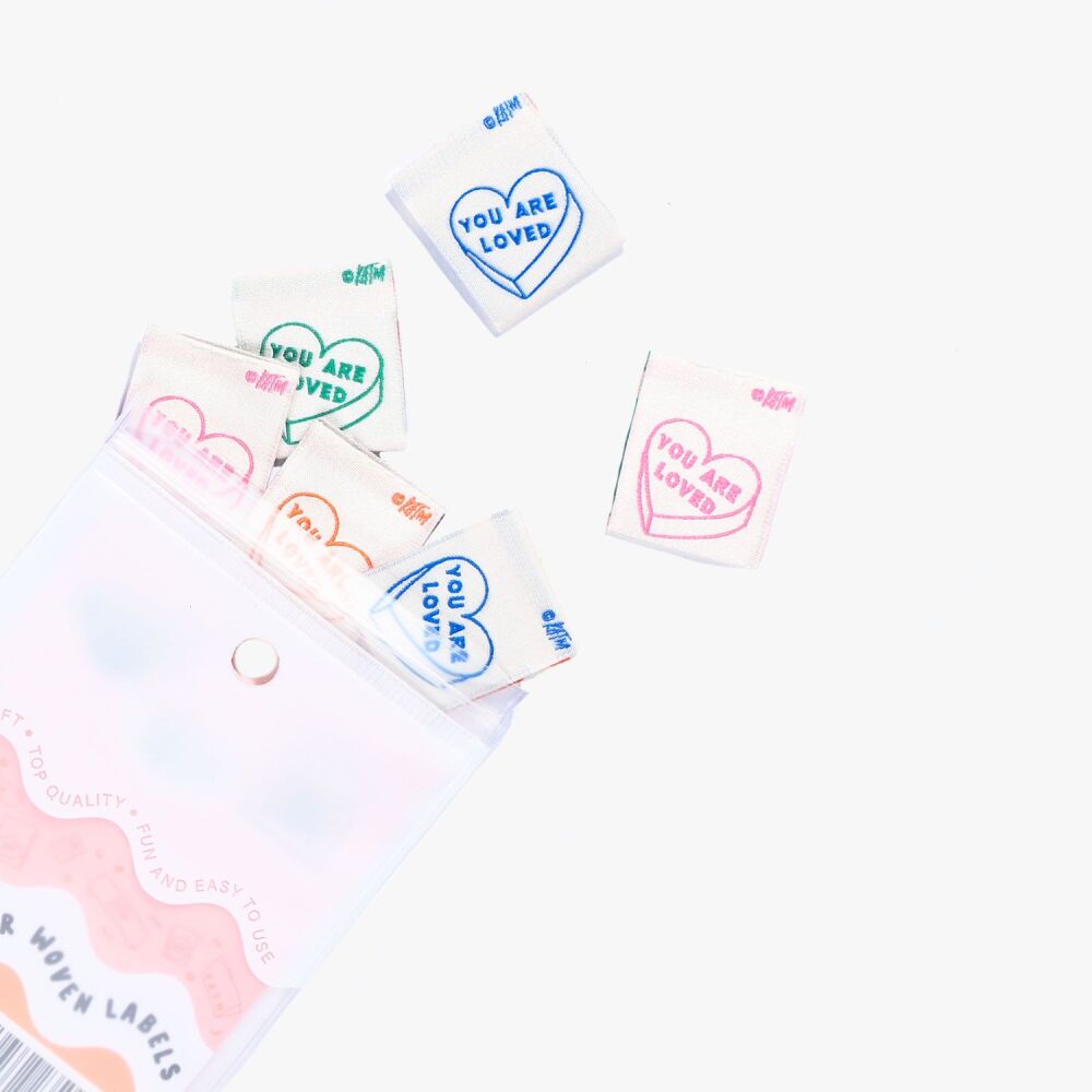 Kylie and the Machine "You Are Loved" Woven Labels 6 Pack - New Packaging