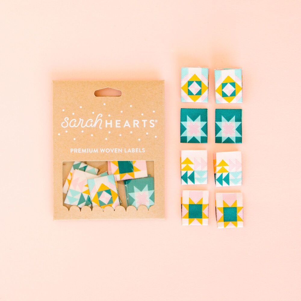 Sarah Hearts Quilt Block Multipack - Sewing Woven Clothing Label Tags - 8 P