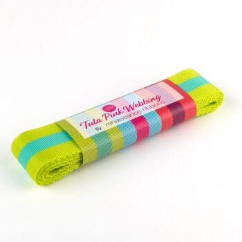 Tula Pink Webbing - 1.5" Classic Lime and Bright Aqua by Renaissance Ribbons - 2 yard pack