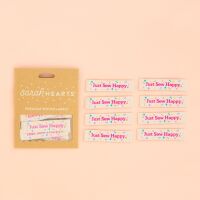 Sarah Hearts "Just Sew Happy" - Sewing Woven Clothing Label Tags - 8 Pack