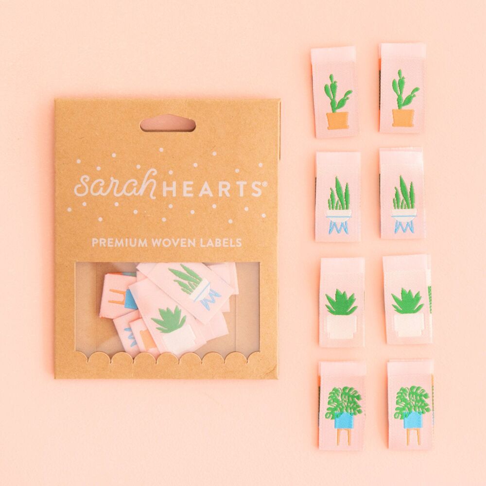 Sarah Hearts Houseplants Multipack - Sewing Woven Clothing Label Tags - 8 P