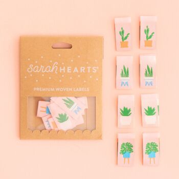 Sarah Hearts Houseplants Multipack - Sewing Woven Clothing Label Tags - 8 Pack