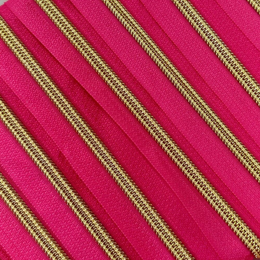 Sew Lovely Jubbly Dark Pink #5 Nylon Coil Zippers with Gold Coil - Precut 2