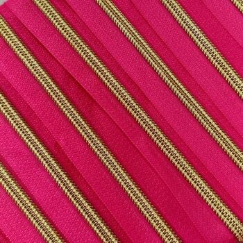 Sew Lovely Jubbly Dark Pink #5 Nylon Coil Zipper with Gold Coil - Precut 2 Metres Continuous Length Handbag Zip - No Pulls