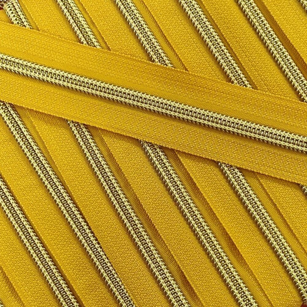 Sew Lovely Jubbly Yellow #5 Nylon Coil Zippers with Gold Coil - Precut 2 Me