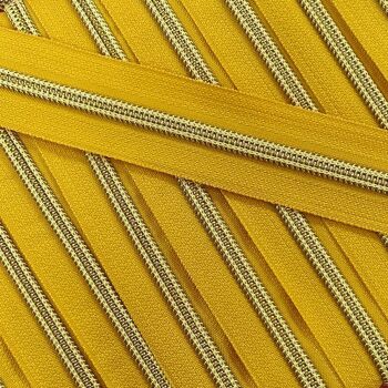 Sew Lovely Jubbly Yellow #5 Nylon Coil Zipper with Gold Coil - Precut 2 Metres Continuous Length Handbag Zip - No Pulls