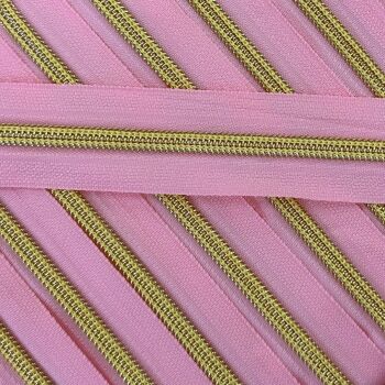 Sew Lovely Jubbly Light Pink #5 Nylon Coil Zipper with Gold Coil - Precut 2 Metres Continuous Length Handbag Zip - No Pulls