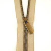 Sallie Tomato Beige #5 Nylon Coil Zippers - 3 Yards Continuous Length with 9 Antique Brass Pulls Handbag Zipper Zip