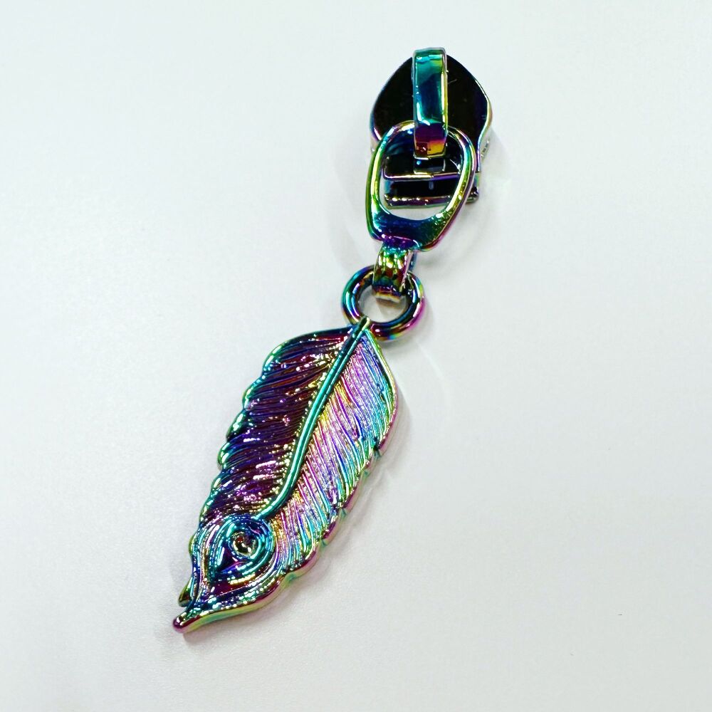 Sew Lovely Jubbly Rainbow Peacock Feather #5 Zipper Pulls - Pack of 5