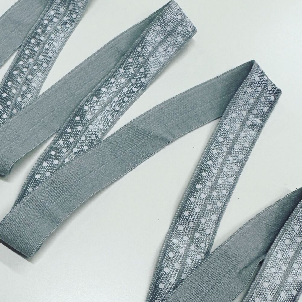 Sew Lovely Jubbly 5/8 inch 15mm Fold-Over Elastic Grey Polka Dot - sold per