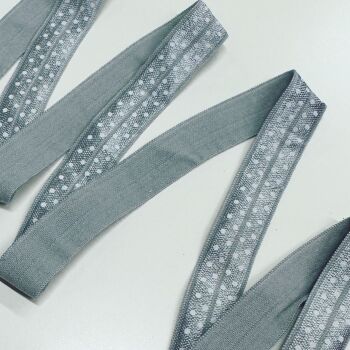 Sew Lovely Jubbly 5/8 inch 15mm Fold-Over Elastic Grey Polka Dot - sold per yard