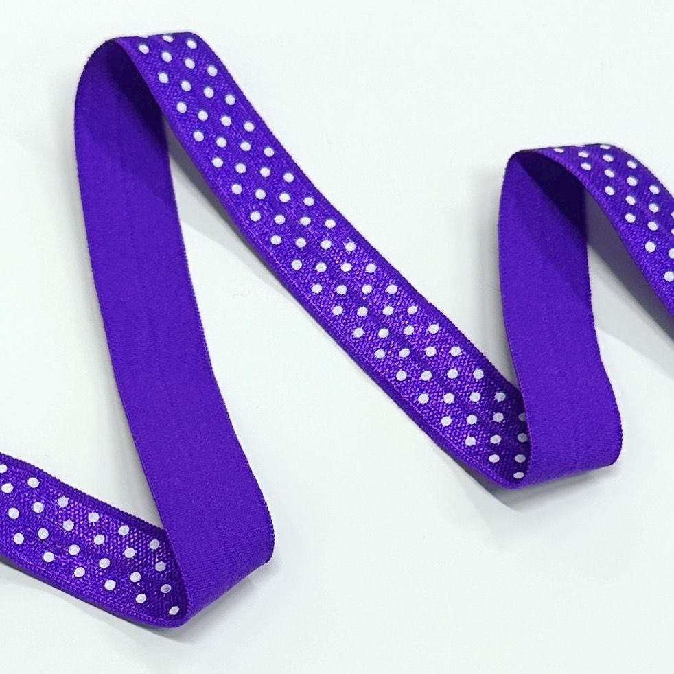 Sew Lovely Jubbly 5/8 inch 15mm Fold-Over Elastic Purple Polka Dot - sold p