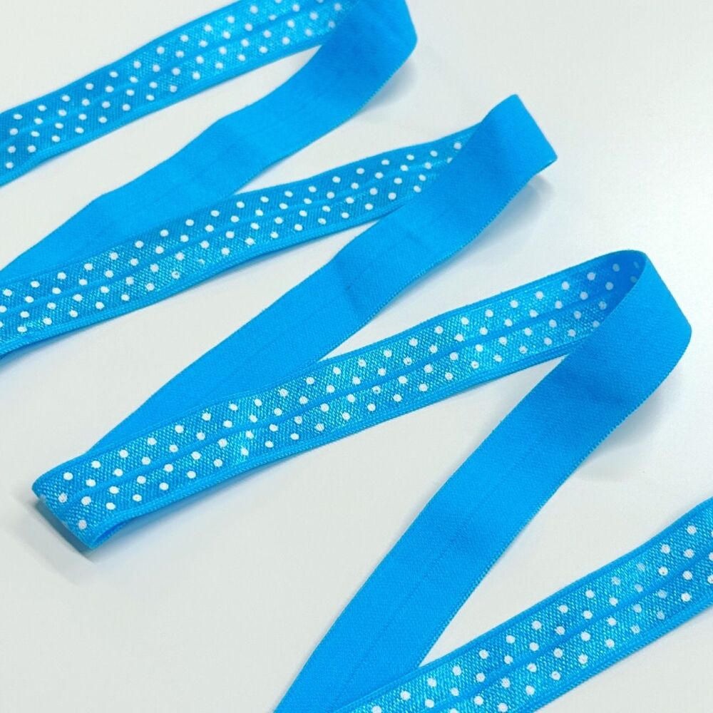 Sew Lovely Jubbly 5/8 inch 15mm Fold-Over Elastic Blue Polka Dot - sold per