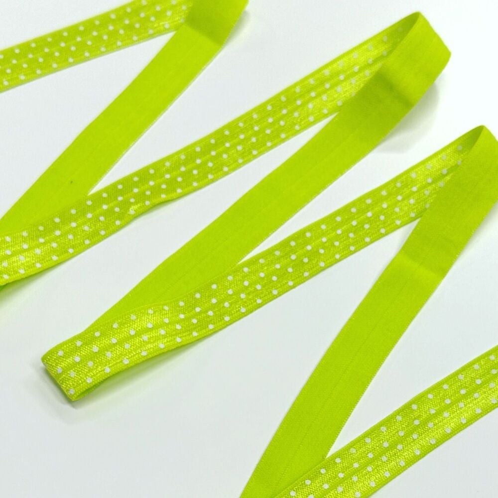 Sew Lovely Jubbly 5/8 inch 15mm Fold-Over Elastic Green Polka Dot - sold pe