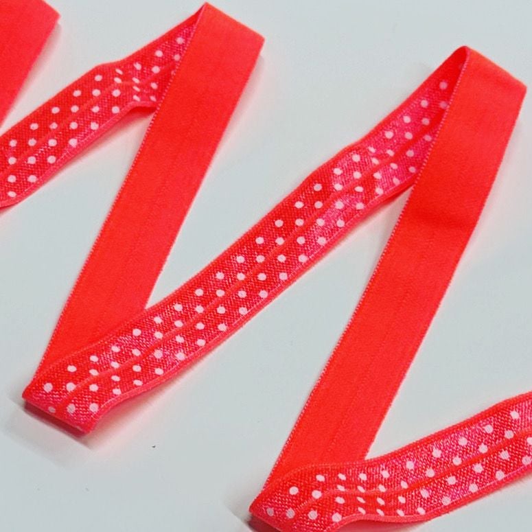 Sew Lovely Jubbly 5/8 inch 15mm Fold-Over Elastic Coral Polka Dot - sold pe