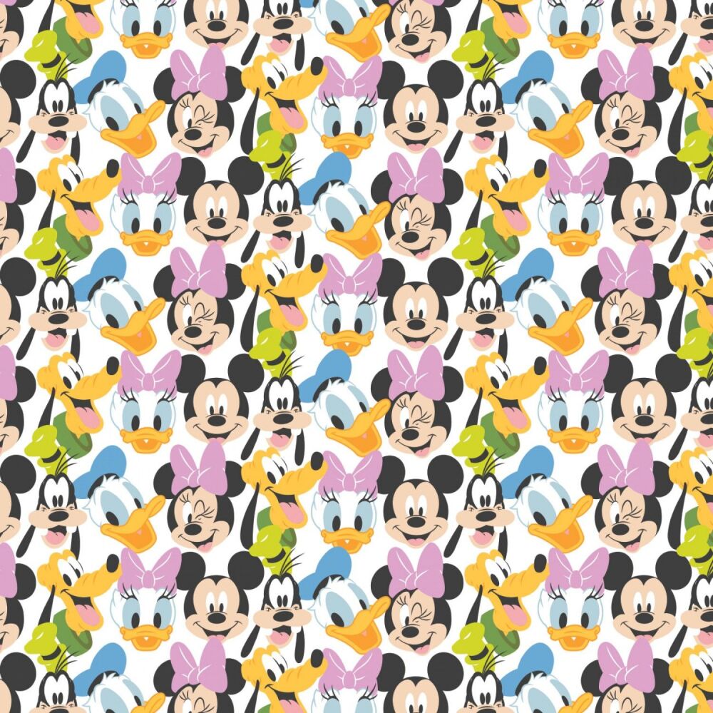 Disney Mickey Mouse and Friends Here Comes The Fun White Minnie Donald Daisy Goofy Pluto Cotton Fabric per half metre