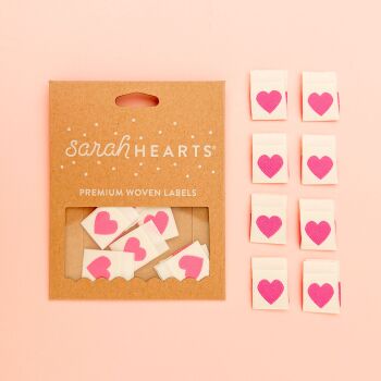 Sarah Hearts Pink Hearts - Sewing Woven Clothing Label Tags - 8 Pack