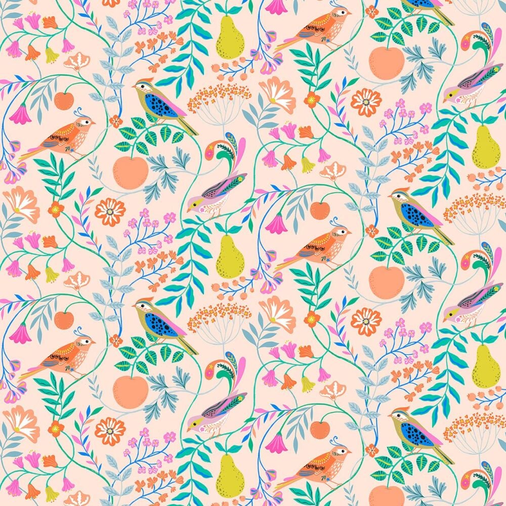 Songbird by Bethan Janine Leafy Tendrils on Blush 2418 Dashwood Cotton Fabric