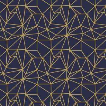 Written in the Stars by Laura Marshall Written in the Stars Navy Metallic Geometric Lines Cotton Fabric