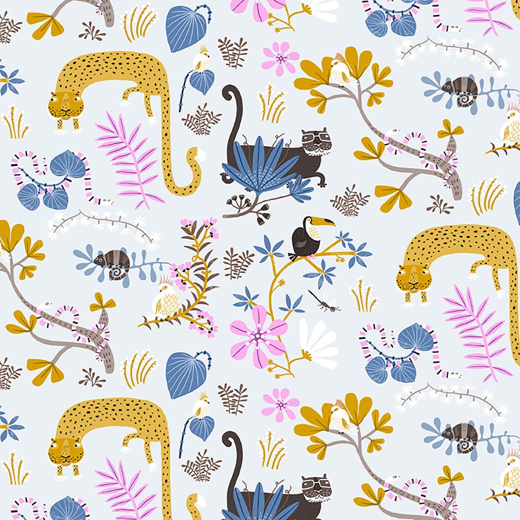 Jungle Jive Clothworks Big Cats Toucan Chameleon Cockatoo Leopard Cotton Fabric