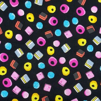 Licorice All Sorts Sweet Candy Treats Cotton Fabric