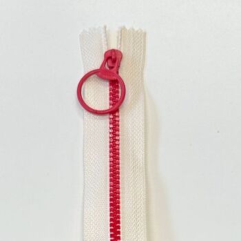 Resin Zipper Nylon Closed End Zip 20cm Pouch Zipper Zip Ring Pull - Off-White Tape Red Teeth and Pull