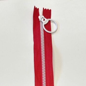 Resin Zipper Nylon Closed End Zip 20cm Pouch Zipper Zip Ring Pull - Red Tape Red White Teeth and Pull