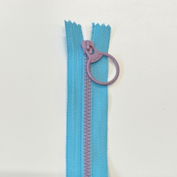 Resin Zipper Nylon Closed End Zip 20cm Pouch Zipper Zip Ring Pull - Light Blue Tape Lilac Teeth and Pull