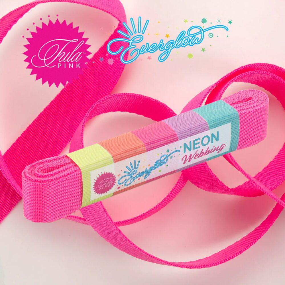 Tula Pink Webbing - 1" Cosmic Pink Everglow by Renaissance Ribbons - 2 yard pack