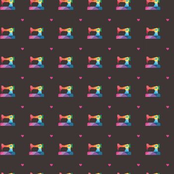 Make Geo Sewing Machine Black Rainbow by Kristy Lea Cotton Fabric