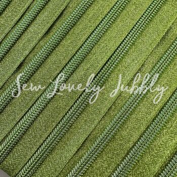 Sew Lovely Jubbly Green Glitter #5 Nylon Coil Striped Zipper with Green Metallic Coil - 2 Metres Continuous Length Handbag Zip