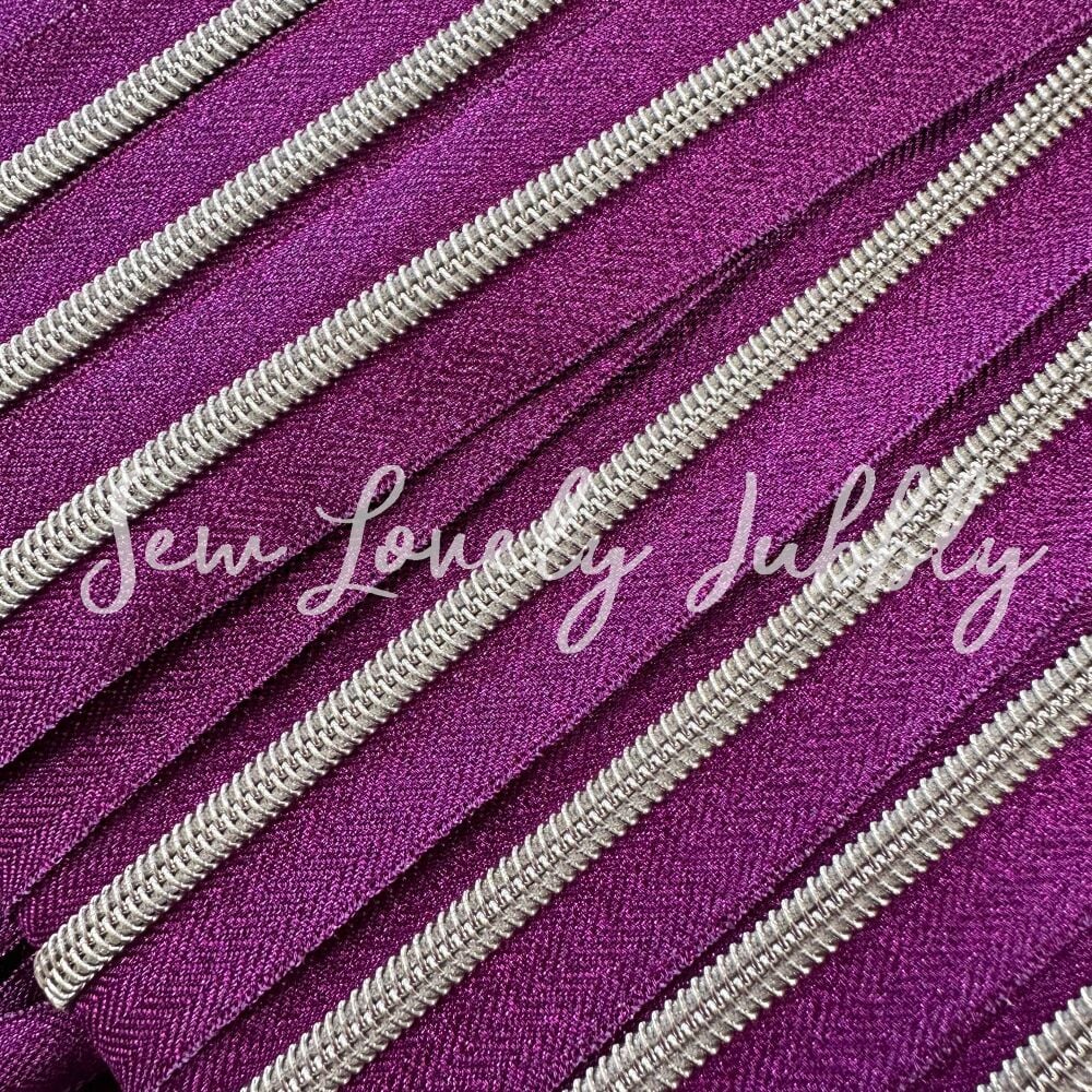Sew Lovely Jubbly Pink Glitter #5 Nylon Coil Striped Zipper with Nickel Coi