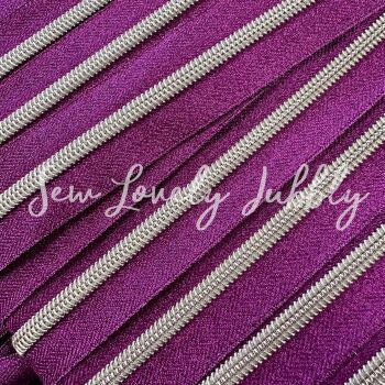 Sew Lovely Jubbly Pink Glitter #5 Nylon Coil Striped Zipper with Nickel Coil - 2 Metres Continuous Length Handbag Zip