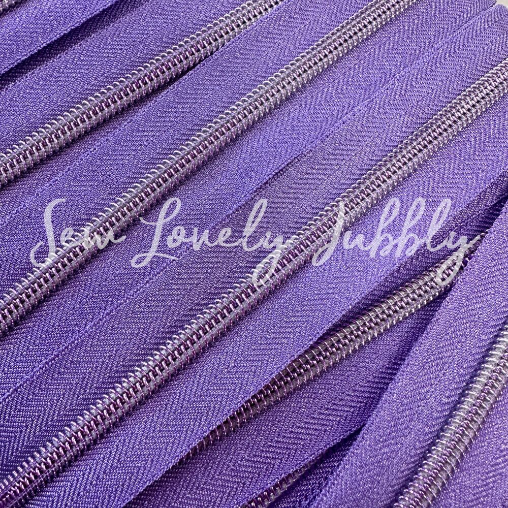 Sew Lovely Jubbly Lilac Glitter #5 Nylon Coil Striped Zipper with Lilac Met