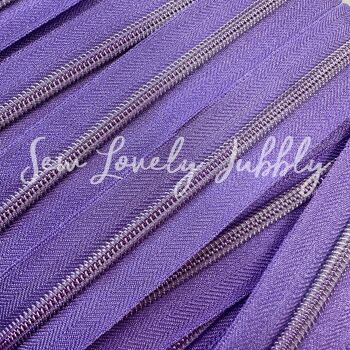 Sew Lovely Jubbly Lilac Glitter #5 Nylon Coil Striped Zipper with Lilac Metallic Coil - 2 Metres Continuous Length Handbag Zip