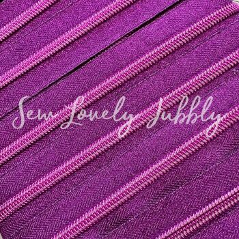 Sew Lovely Jubbly Pink Glitter #5 Nylon Coil Striped Zipper with Pink Metallic Coil - 2 Metres Continuous Length Handbag Zip
