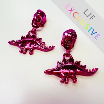 EXCLUSIVE Sew Lovely Jubbly Pink Stegosaurus Dinosaur #5 Zipper Pulls - Pack of 5