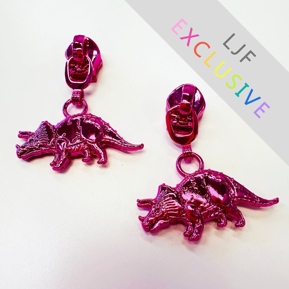 EXCLUSIVE Sew Lovely Jubbly Pink Triceratops Dinosaur #5 Zipper Pulls - Pac
