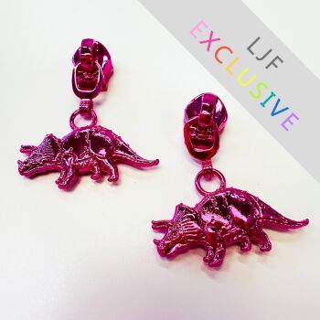 EXCLUSIVE Sew Lovely Jubbly Pink Triceratops Dinosaur #5 Zipper Pulls - Pack of 5