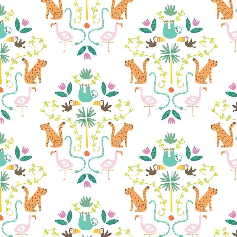 LAST FAT QUARTER Under The Canopy Main White Toucan Sloth Flamingo Leopard 