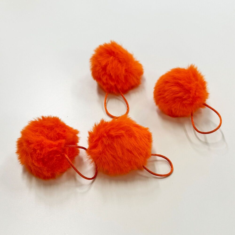 Sew Lovely Jubbly Furry Balls - Orange Faux Fur Pom Pom Zipper Charm - Pack of 4