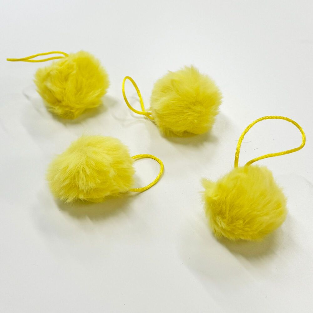 Sew Lovely Jubbly Furry Balls - Lemon Yellow Faux Fur Pom Pom Zipper Charm - Pack of 4