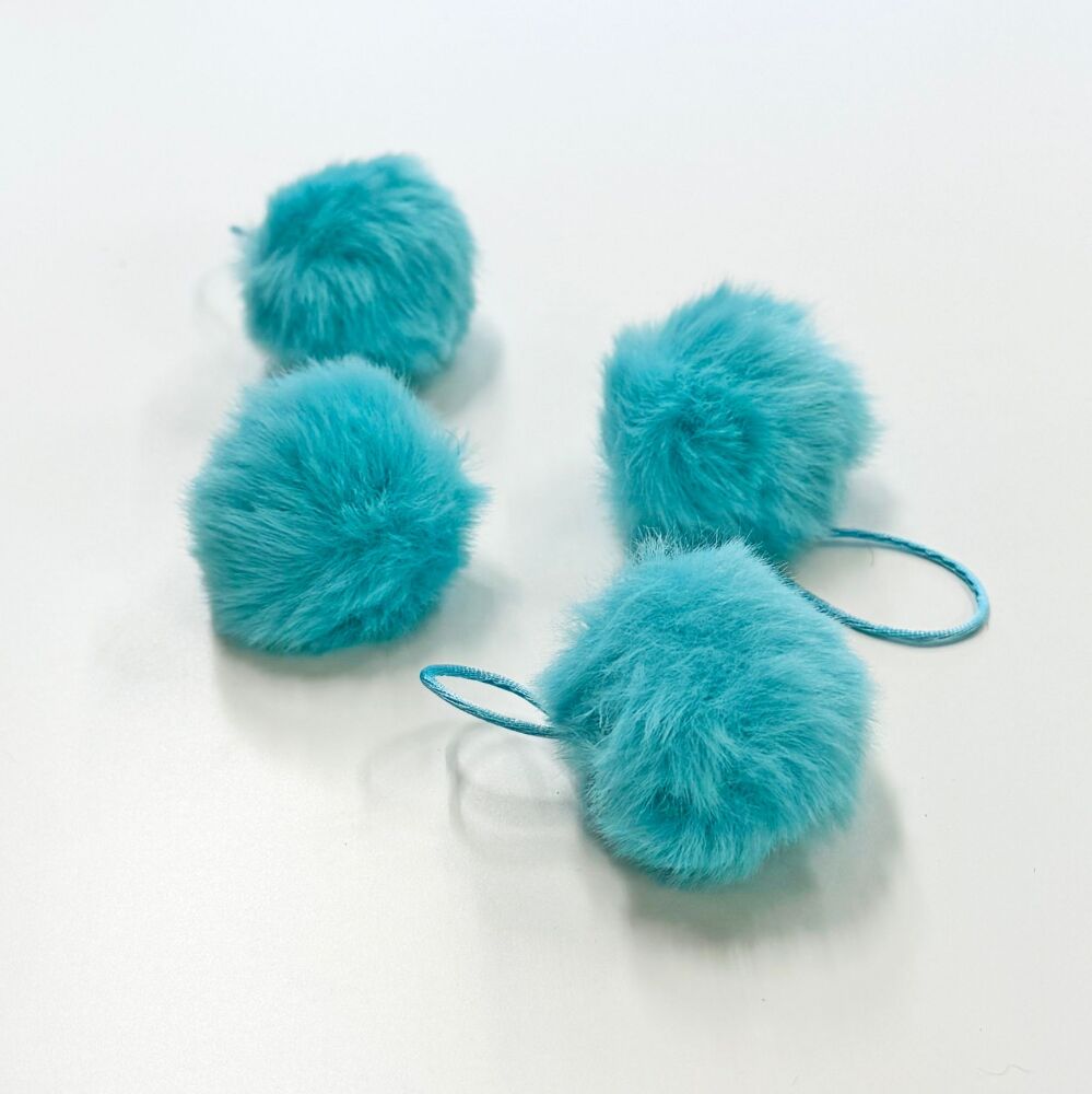 Sew Lovely Jubbly Furry Balls - Aqua Blue Faux Fur Pom Pom Zipper Charm - Pack of 4