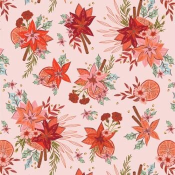 Christmas in the Cabin Yuletide Blossoms Festive Flowers Poinsettia Holly Leaves Cotton Fabric - CCA258912